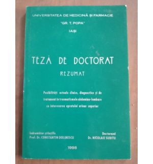 Posibilitati actuale clinice, diagnostice si de tratament in traumatismele abdomino-lombare cu interesarea aparatului urinar-N.